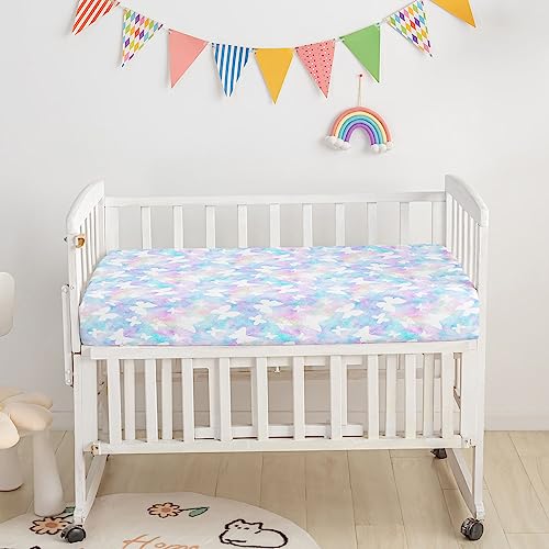 Image of 3-Piece Nursery Crib Bedding Set - White Butterfly Printed Comforter, Sheet & Skirt for Baby Boys and Girls
