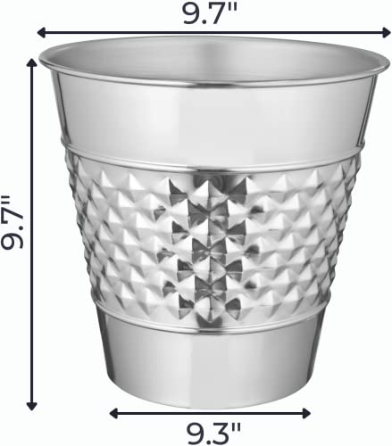 Monarch Abode Handcrafted Metal Geometric Embossed Nickel Wastebasket Trash Bin #TOP1