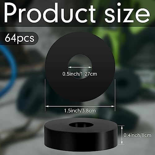 1 Rubber Isolation Pads Thick Rubber Washers 1.5 Inch OD 0.5 Inch ID 0.4 Inch Thick Mechanical Vibration Damping Pads Anti Vibration Isolation Pads Rubber Isolator Washer (64 Pcs)