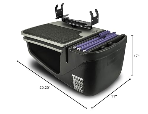 Image of AutoExec GripMaster Car Desk for Your Vehicle Workstation and Mobile Office, Grey with Printer Stand