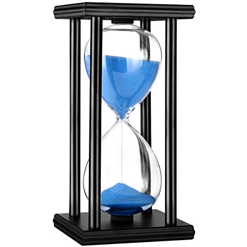 Hourglass Timer 30/60 Minutes Wood Sand Hourglass Clock for Creative Gifts Room Decor Office Kitchen Decor Birthday (60 min, Blue)