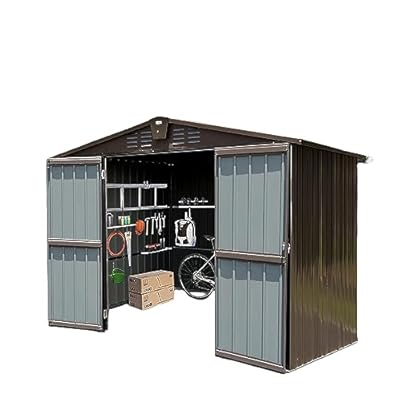 Dyncan Solves Storage Needs with Outdoor Metal Shed, 10'x8' Brown Storage House with Lockable Double Door for Garden, Backyard, Lawn