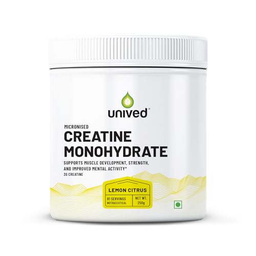 Image of Unived Micronised Creatine Monohydrate Powder - 250g | 100% Pure | Supports Strength, Power & Muscle Recovery (Lemon Citrus)