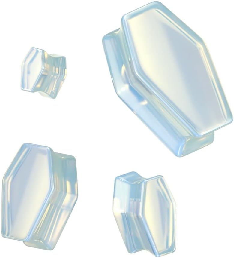 Pierced Owl Opalite Stone Coffin Shaped Double Flared Plug Gauges, Sold as a Pair