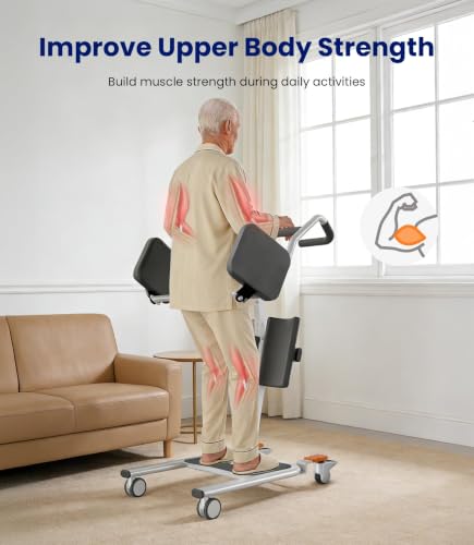 Image of VOCIC Sit to Stand Assist Lift for Seniors, Active Standing Trainer with Split Seat, Upgraded All-Terrain Wheels for Carpet & Narrow Spaces, Widened Base for Easy Toilet Access, AY13