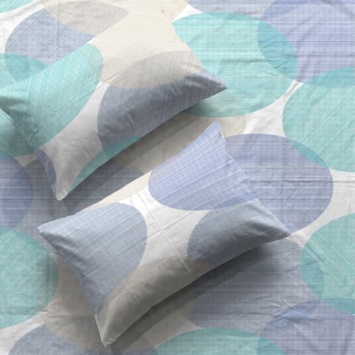 Image of Urban Space 100% Cotton Bedsheet for Double Bed, Serene 200 TC Bedsheet Double Size Bed Cotton with 2 Pillow Cover (88 x 100 inches, Oval Blue)