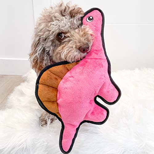 Juguete para perro dinosaurio rosa resistente con sonido miniatura 6