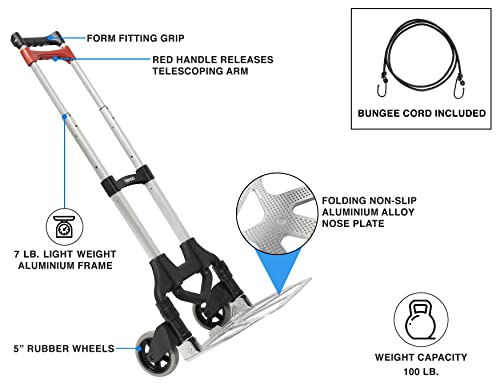 Vergo Industrial 100 Lb Capacity Personal Folding Hand Truck Dolly Cart With Telescoping Handle, Lightweight Aluminum Foldable Cart With Wheels (S300S) #TOP4