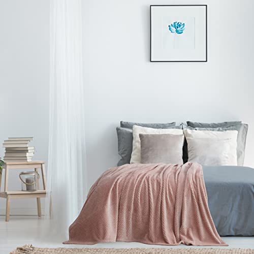 Thesis Fleece Blanket King Blanket For Bed Pink Waffle Blanket – Waffle Textured Microfiber Bed Blanket King Size Blanket Cozy Soft Blanket, 108X90 Inches #TOP2