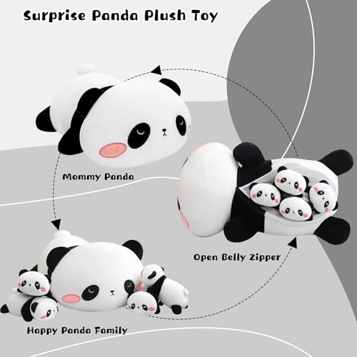 Image of TOYSYM Panda Stuffed Animal Cute Panda Plush Pillow with 4 Baby Plushies in Her Tummy, Soft Cotton Stuffed Animals Toy Gifts for Kids