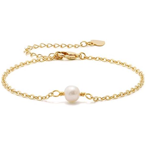 Aobei Pearl Dainty Tiny Cultured Pearl Bracelet 18K Gold Plated Chain Link Minimalist Layering Stacking Jewelry for Women Cover