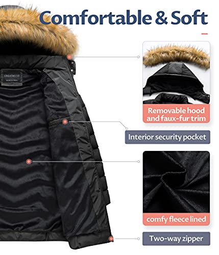 CREATMO US Women's Winter Hooded Coat Waterproof Warm Long Puffer Jacket Parka3