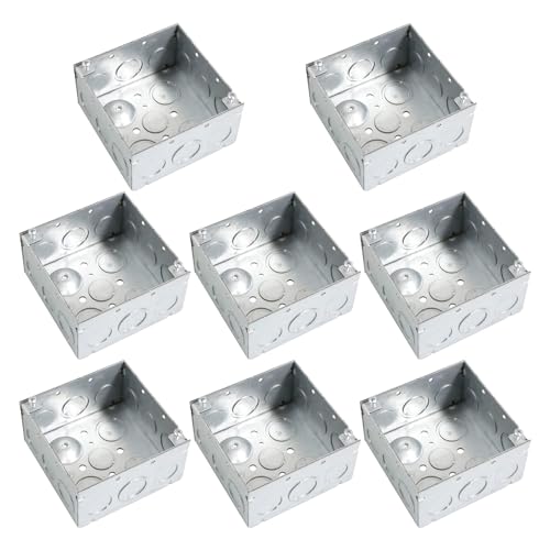 Evecad 8 Packs 4" Square Electrical Box, Ten 1/2" and Six 3/4" Knockouts Metal Electrical Box, 2-1/8" Deep Electrical Junction Box, 30.3 Cu. in. Capacity, Galvanized