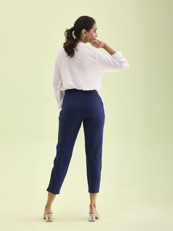 Image of GO COLORS Viscose Stretch Blend Ponte Pants Full Length for Women| Breathable, Mid Rise