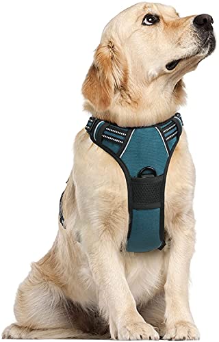 rabbitgoo Harnais Chien L Arnais Beige Anti Traction Réfléchissant Gilet Réglable pour Chien, Attache Devant Crochet de Laisse pour Randonnée Trajet Voiture, Bouledogue Français, Berger Australien Cover