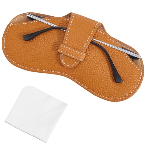 CREATCABIN Estojo de óculos de sol macio fino estojo de couro portátil leve para óculos de sol, estojo de óculos, bolsa de presente, para mulheres, homens, viagens, férias, 17 x 8 cm, haste dourada
