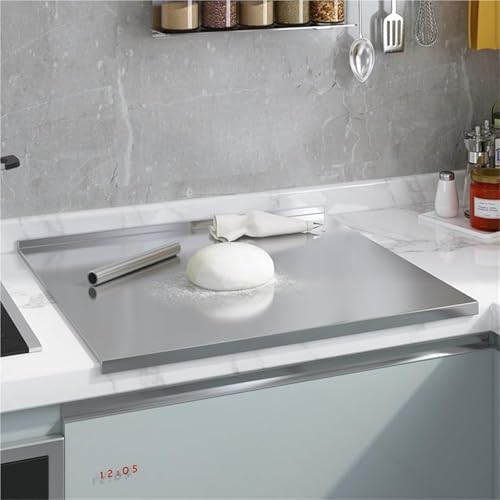 Tabla de cortar grande de acero inoxidable con borde de mostrador, ideal para carne, frutas, verduras y pan, herramienta de cocina esencial para chefs y cocineros caseros