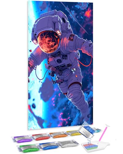 Kit de pintura de diamantes 5D de astronauta en el espacio para decoración de pared, 70x40 cm