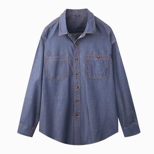Men Casual Button Lapel Denim Shirt Young Handsome Single Breasted Jean Shirt Fall Classic Comfy Faux Denim Shirts3