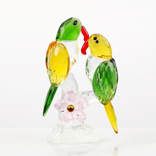 Pleadeliy 幸運を招くカササギ K9クリスタル つがいのカササギ置物 縁起物 夫婦円満・開運 結婚祝い/新築祝い/開店祝い ギフトボックス クロス カード付