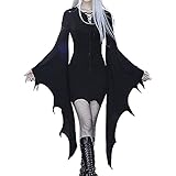 xHxttL Damen Halloween Kleid Gothic Hexe Vintage Kleid Fledermausärmel Verbandkleid Herbst V-Ausschnitt Fledermäuse Halloween Kostüm Outfits Vampir Cosplay Schwarz Sexy Schlanke Kleider