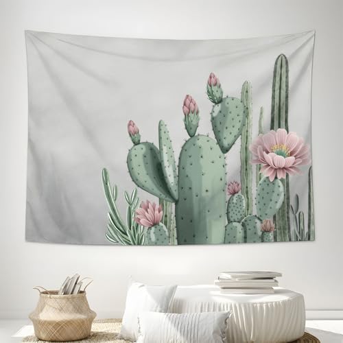 Tapisserie murale cactus BACSEAZH aquarelle verte 230x180cm
