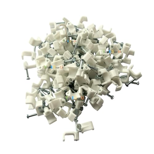 1.5 mm Twin and Earth Flat Cable Clips, White, 9 mm Width, Nail Clips, Cable Tacks for Electrical Cables Cable Holder Management Wire Tidy Clip Pack of 100