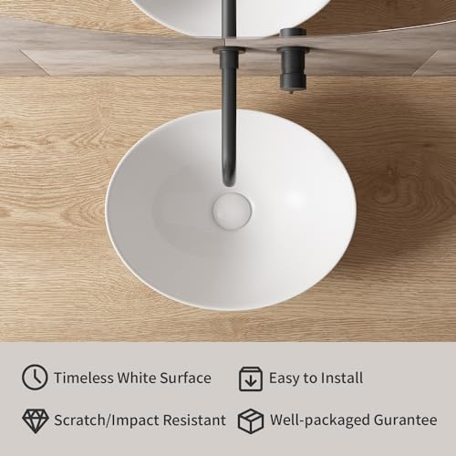 Small Bathroom Sink Above Counter, OCEALAGOON 16″x13″ Oval Vessel Sink, Porcelain Ceramic Bowl Sinks for Bathrooms White Bathroom Sinks for RV Powder Room Lavatory Restroom