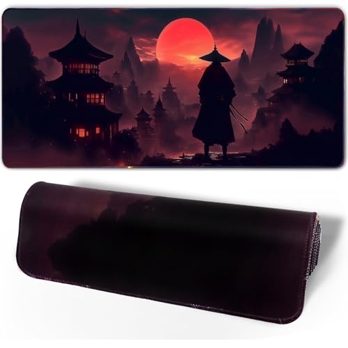 Moonlight Japanese Samurai Anime Mouse Pad Gaming Mousepad Non-Slip Rubber Base Keyboard Pad Desk Mat for Home Office, 31.5 x 11.8 in