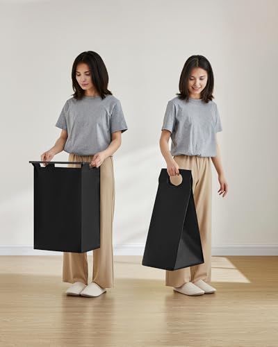 Image of VASAGLE BLH001B01 Laundry Basket with Shelf, Laundry Hamper, Laundry Box, Removable Oxford Fabric Laundry Bag, Metal Frame, 47 L, 42 x 28 x 75 cm, Ink Black-Vintage Brown