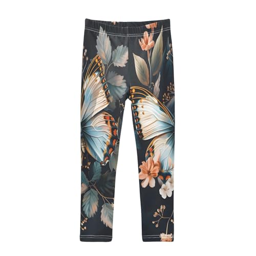 Toddler Girls Leggings Printed Yoga Pants Leggings Colored Butterfly Surrounded Leaves for Kids