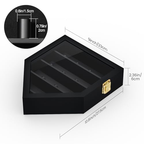 Image of TJ.MOREE 12 Rings Championship Ring Display Case Wall Mount Wooden | Shadow Box with Locks to Show Sport, Class, Fraternity, and Award Rings, Black
