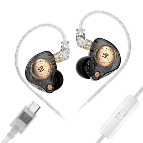 Image of KZ EDX Pro 2 in-Ear Monitor IEM with Mic Earphones with 10mm Dynamic Driver, Balanced Sound, Detachable Silver-Plated Cable with Type-C Plug, Metallic Faceplate, Comfortable Fit Wired IEM (Black)