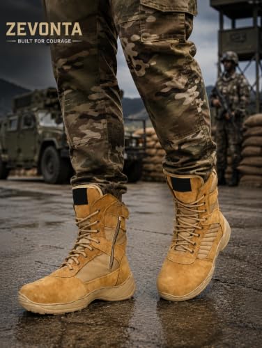 Image of Men's Genuine Leather Military Tactical Boots | High Ankle Army Commando Long Boots with Side Zip | Lightweight Trekking, Hiking & Outdoor Boots