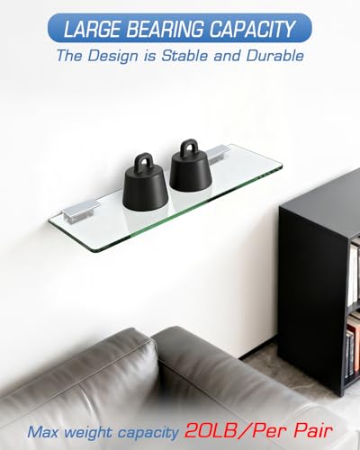 Alise Glass Shelf Bracket Adjustable Shower Brackets,Heavy Duty Rectangle Clamp Holder for 10-12mm Glass Shelves,Wall Mount Clamps Clip Support Hardware Replacement Parts,Polished Chrome 2 Pcs