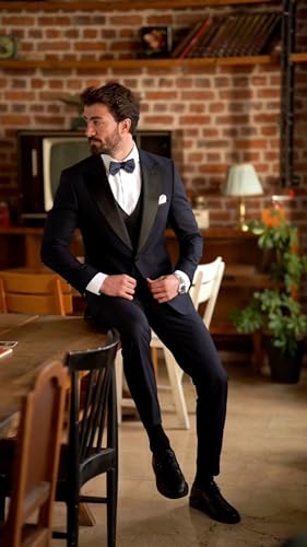 Men's 2 Piece Tuxedo Suit Slim Fit One Button Suits for Men Formal Wedding Prom Tuxedo Blazer Pants Set with Bow Tie4