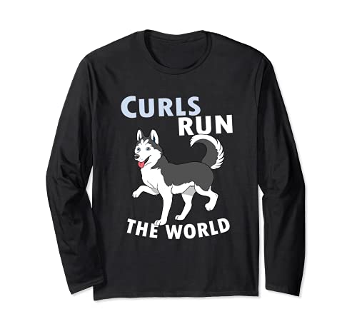 Siberian Husky Tail Curls Run The World Long Sleeve T-Shirt, Black