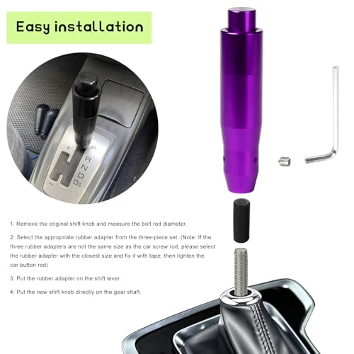 ZNDAW Automatic Shift Knob with Push Button, 5.7" Weighted Shifter Lever Handle Car Gear Head with Adapters, Aluminum Alloy Gear Shifting Lever for Most Auto Transmission Vehicle (Purple)