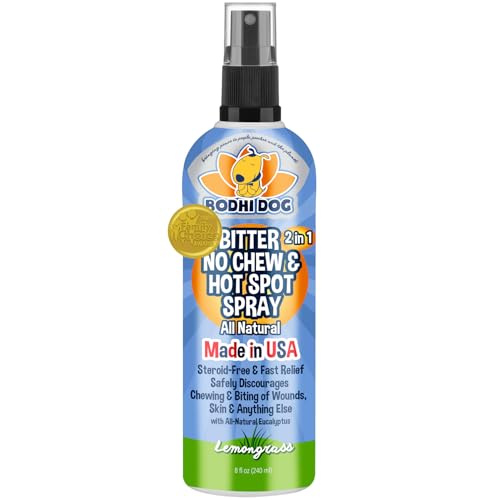Bodhi Dog Bitter 2-in-1 No Chew & Hot Spot Spray - Natural Anti-Chew Remedy Better Than Bitter Apple - Soothes Hot Spots, Deters Chewing - Safe for Skin, Wounds & Furniture- Made in USA (8 Fl Oz)