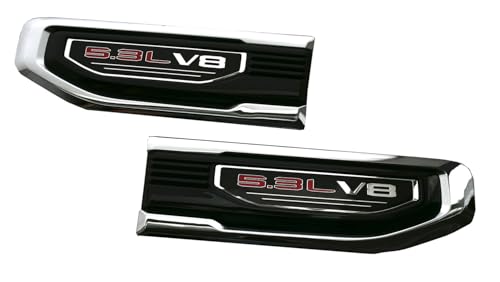 Image of Pair New 5.3L V8 Vent Emblems Kit 3D Driver Passenger Side Badge Compatible with 2019-2026 GMC Sierra GM 85160715 86532094 (5.3L V8-Chrome Red)
