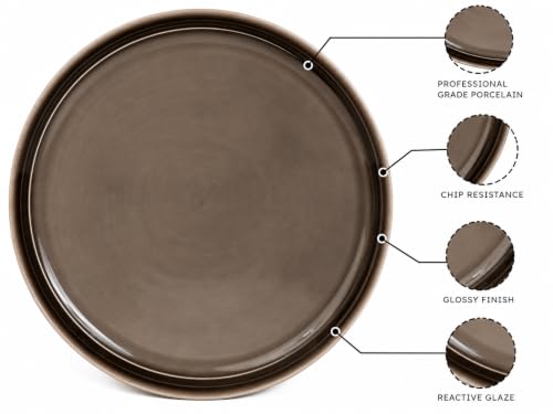 Image of Bodhi House Handcrafted Chip Resistance Porcelain Solid Dinner Set, 20 Pieces Dish Set Serving for 6, Microwave and Dishwasher Safe, Bone-Ash Free, Crockery Set for Dining and Gifting, Smoke Grey