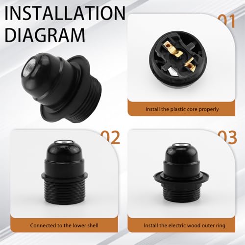 Edison Screw ES E27 Lamp Holder,Light Bulb Pendant Socket Deco E27 Screw Lampholder Fitting in Black Ceiling Table Lamp Fittings with 10mm Threaded Entry,Shade Ring,Safety Lock (Single Unit) - Image 6