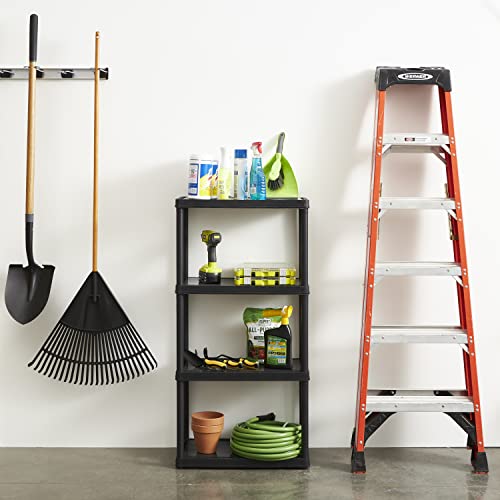 Gracious Living 4 Shelf Fixed Height Solid Light Duty Storage Unit 24 X 12 X 48" Organizer System For Home, Garage, Basement, And Laundry, Black #TOP3