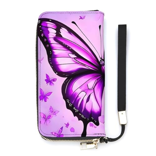 Portafoglio minimalista da uomo portafoglio bifold con stampa farfalla viola carino da viaggio da donna 20 x 10.5 cm moderno