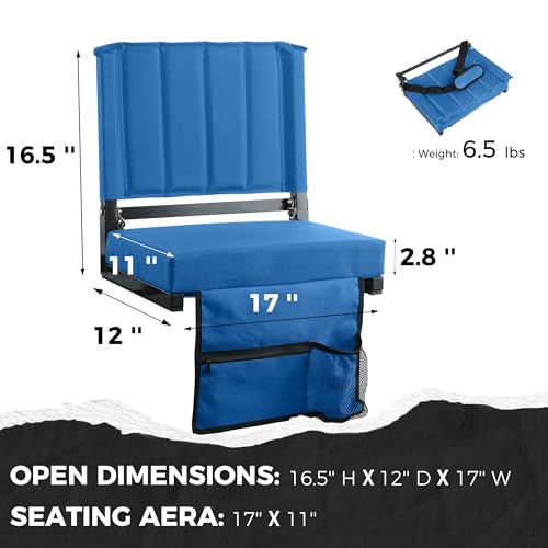 Image of SPORT BEATS Stadium Seats with Back Support Bleacher Chairs with Back and Cushion Thick Padded Bleacher Seats Includes Shoulder Strap Blue 2pcs Regular - 17 inch W x 12 inch D x 16.5 inch H