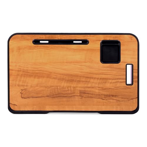 Image of Foldable Wooden Laptop Bed Tray Table, Multifunction Lap Tablet Desk with Cup Holder, for Eating Breakfast, Reading Book, Working, Watching Movie on Bed (Wood Bidding)