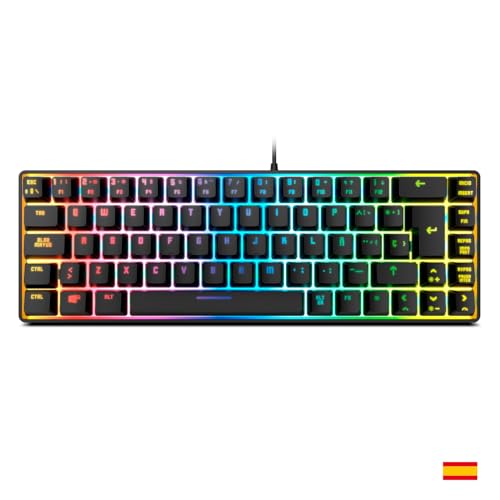 KALISTA - Tastiera a membrana da gioco RGB Rainbow, fattore di forma 62%, modalità di gioco, N-19 anti-ghosting, Windows | Mac, layout inglese, nero - Tastiera gaming - Immagine 1
