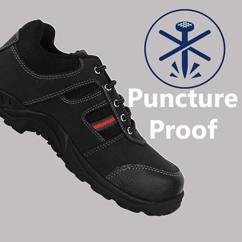 Image of ELECANT Lace-up Steel Toe, PVC Sole and Rexine Upper Black Safety Shoes for Construction, Factory and Industrial Work||Safety Shoes for Men