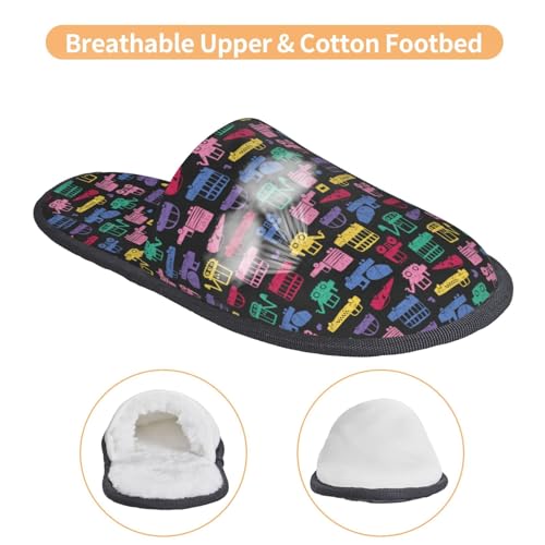 Colorful Excavator Print Women Slippers Home Furry Shoes Keep Men Couples Shoes Warm For Women-4