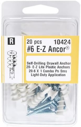 Midwest Fastener 10424#6 E-Z Ancor Self-Drilling Plastic Drywall Anchors with Screws - 20 per Package